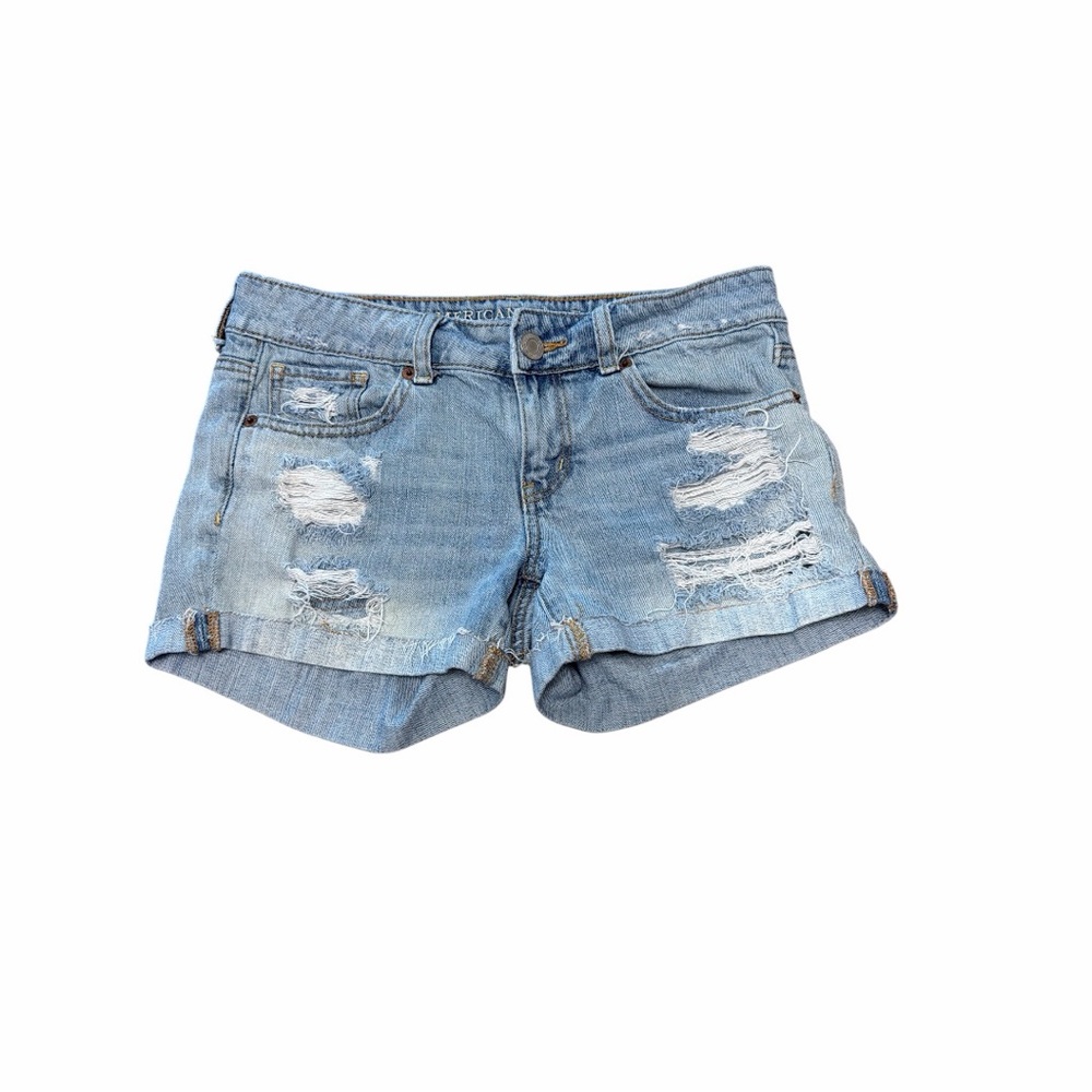 American Eagle Distressed Denim Shorts Size 4 Light Wash Festival